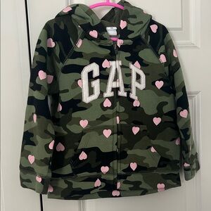 GAP Green Camo Hoodie with Pink Hearts